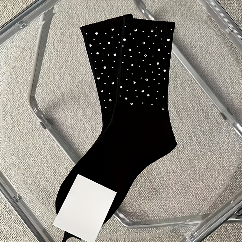 E-shop Ein Paar vielseitige Waden-Socken verziert mit sternenförmigen Strasssteinen (Strasssteine sind zufällig platziert)