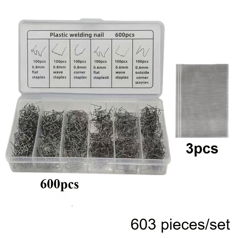 TEMU 603pcs/set 600pcs Car Bumper Repair Kit And 3pcs Mesh - Durable Plastic Welding Studs And , Materials For Car Bumper Repair, Industrial Plastic