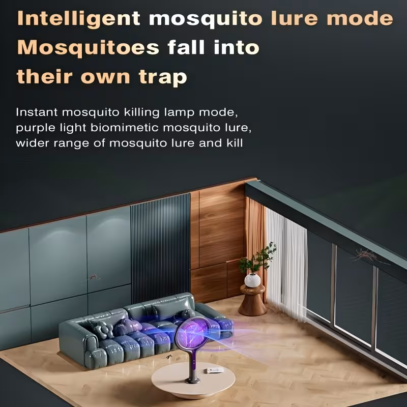 new arrival retractable extended electric fly swatter racket 2 in 1 smart bug zapper and generator with usb rechargeable base powerful trap lamp and fly killer for home bedroom Product details 12