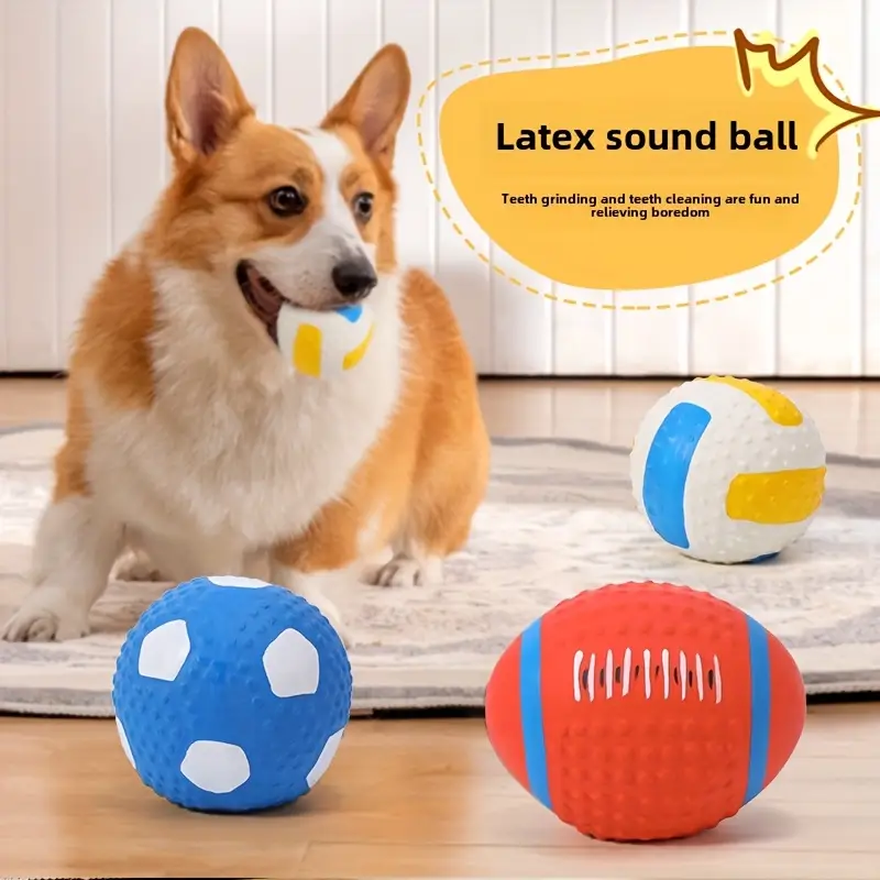 durable latex squeaky football dog toy - interactive, non-toxic, teeth cleaning chew toy for all breeds, reduces boredom, no batteries neede details 0