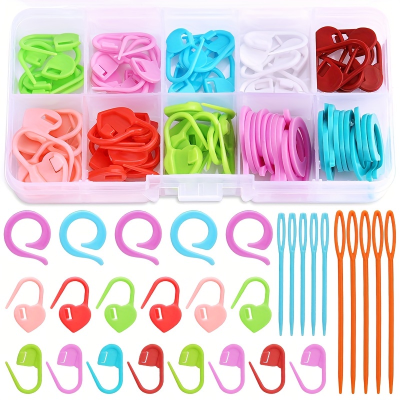 

84pcs Stitch Markers Set, 54pcs Colorful Crochet Stitch Markers, 2size Plastic Large Eye Sewing Needles For Crocheting Clothing Tag Diy Craft Project With Storage Box Random Color