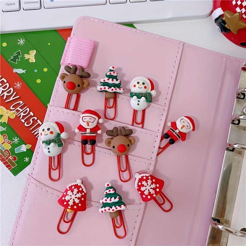 

10pcs Christmas Resin Paper Clips Set, Cute Festive Designs, Durable Iron School Office Stationery, Organizing Accessories, Holiday Gifts