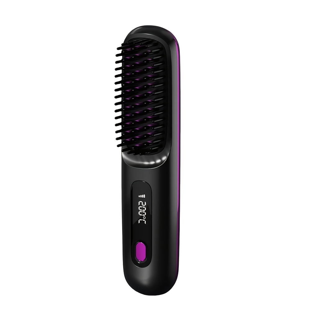TEMU ヘアアイロン ヒートブラシ くし型 ストレートアイロン ミニブラシ マイナスイオン コードレス カールアイロン 携帯 小型 軽量 美髪 縮毛矯正 ブラシアイロン MAX200℃ 急速加熱 充電式 男女兼用 温度表示 やけど防止 家庭 コンパクト