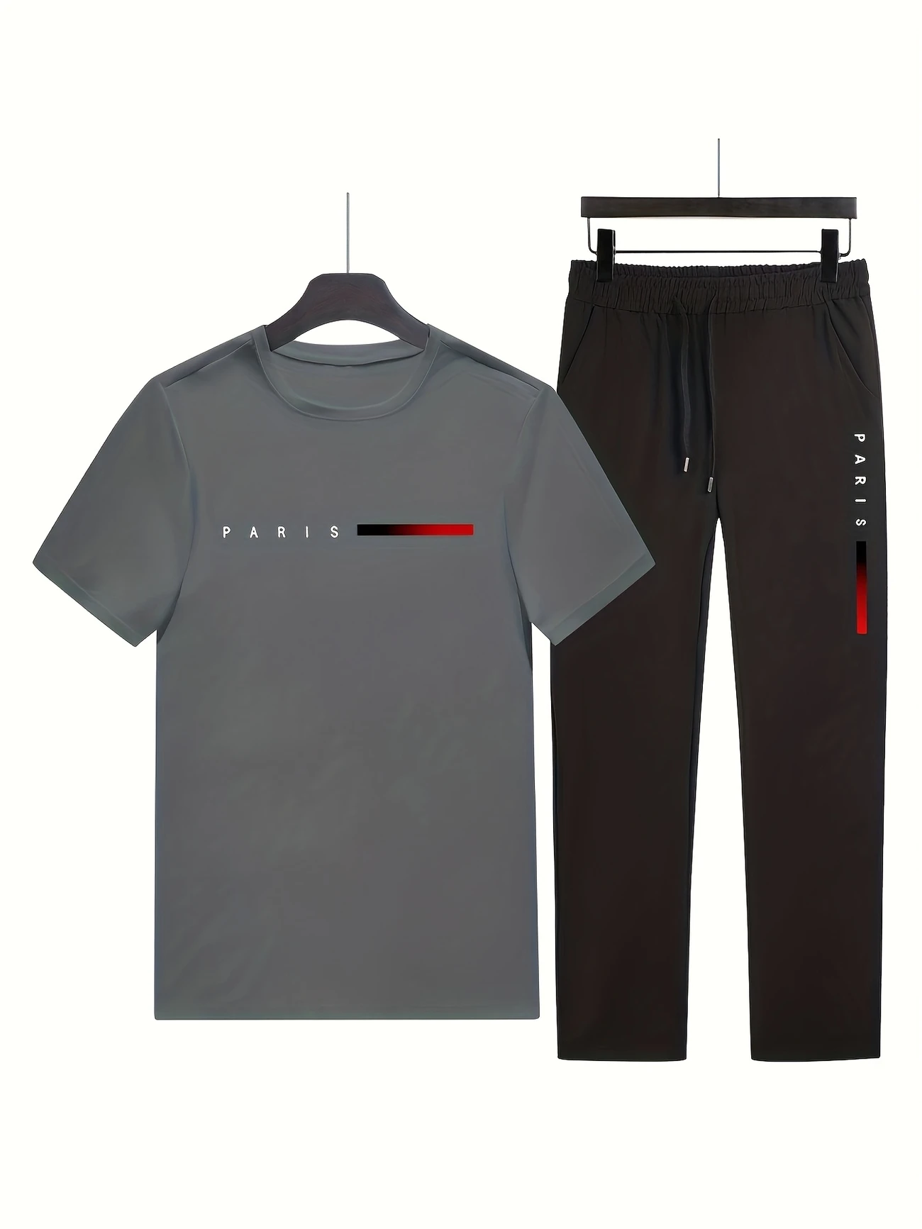 mens casual sports two piece set short sleeve top straight leg pants with paris print fashionable and trendy ideal for summer parties casual and everyday wear short sleeve top print trousers details 18