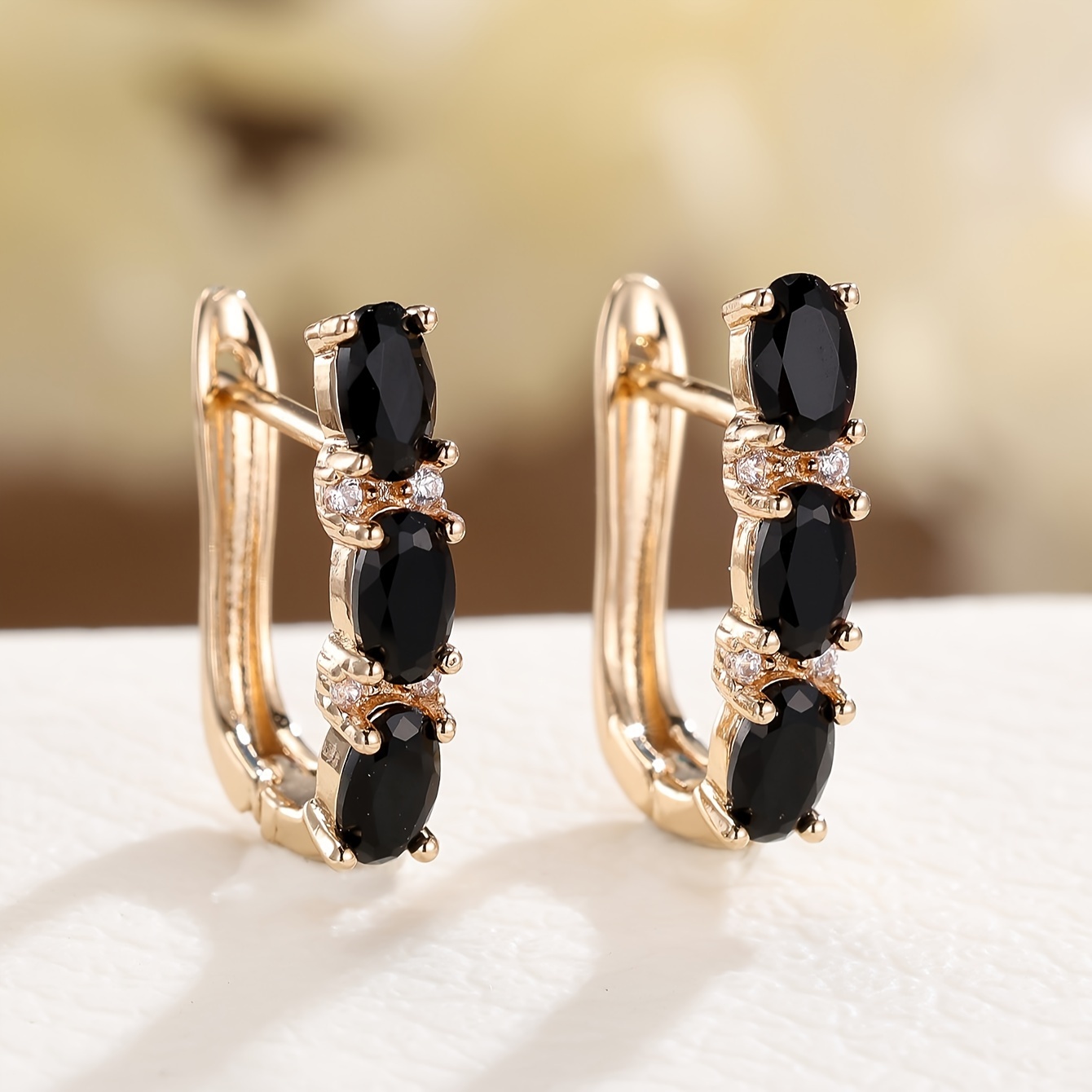 Golden Oval Cut Stone Drop Earrings for Women