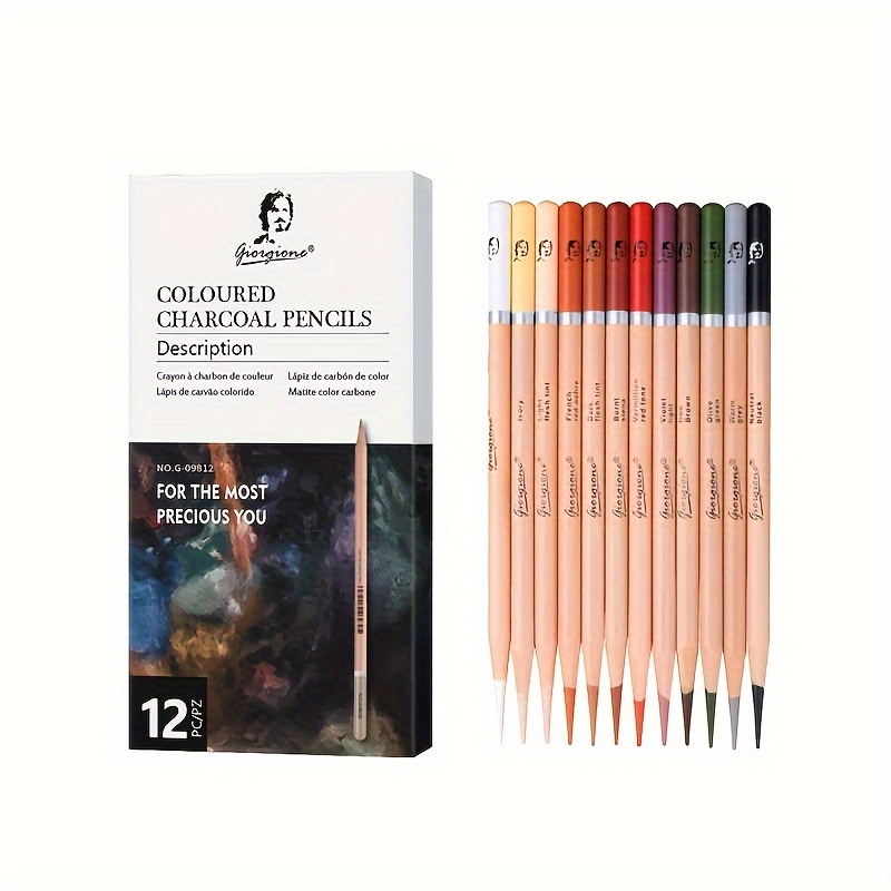 

Lightweight Colored Charcoal Pencils 12-pack, Medium Point Round Body, Matte Sketching Tools For Art Drawing