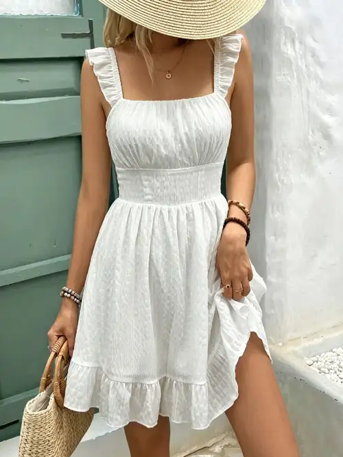 short casual white summer dress Sunshine Daydream White Short Sleeve Cutout Mini Dress