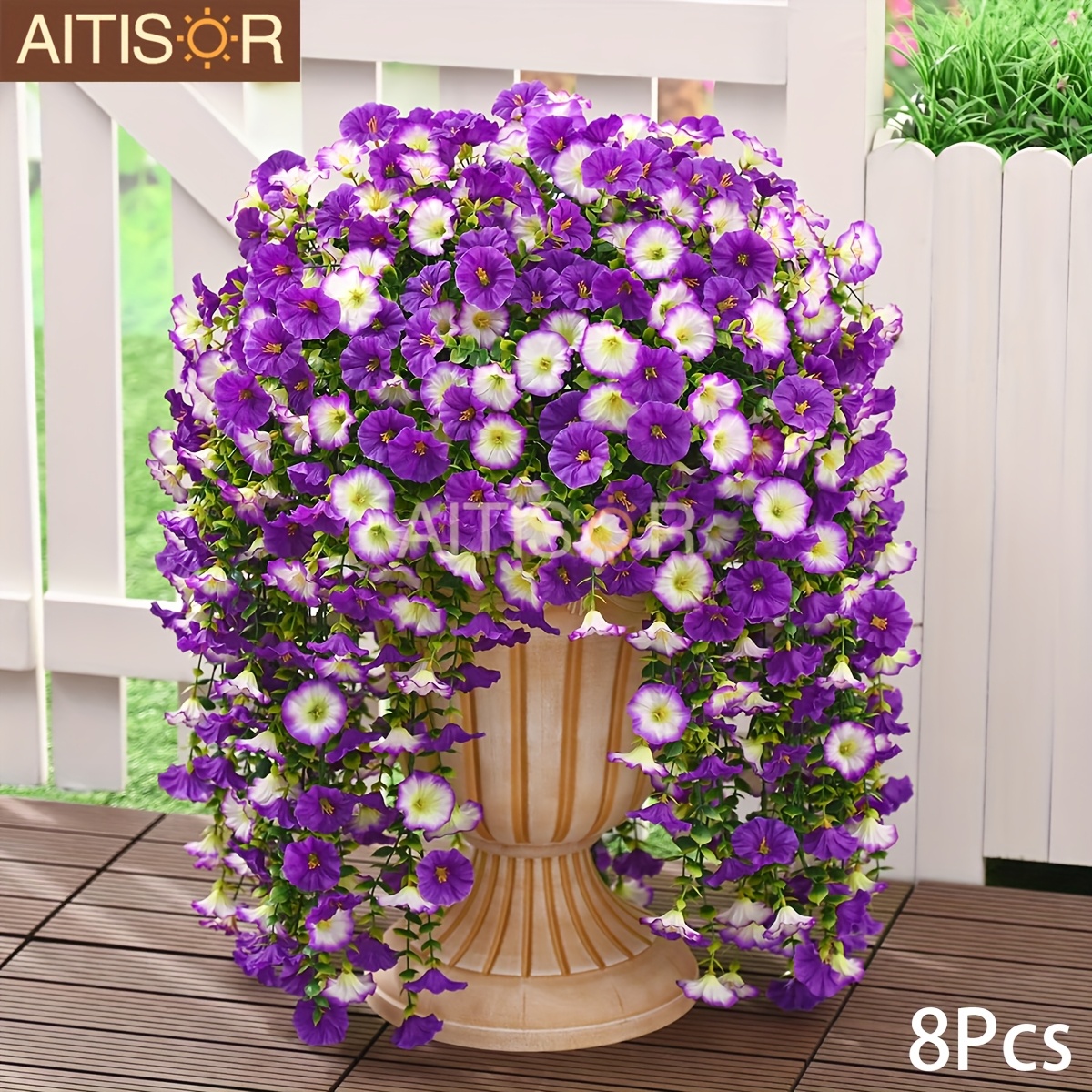 8 packs   look real artificial flowers for outdoors uv resistant hanging     flowers mixed purple weather resistant low maintenance   porch patio wedding engagement christmas halloween easter hanukkah thanksgiving decor outdoor floral decor realistic artificial flowers plastic  s outdoor decorations