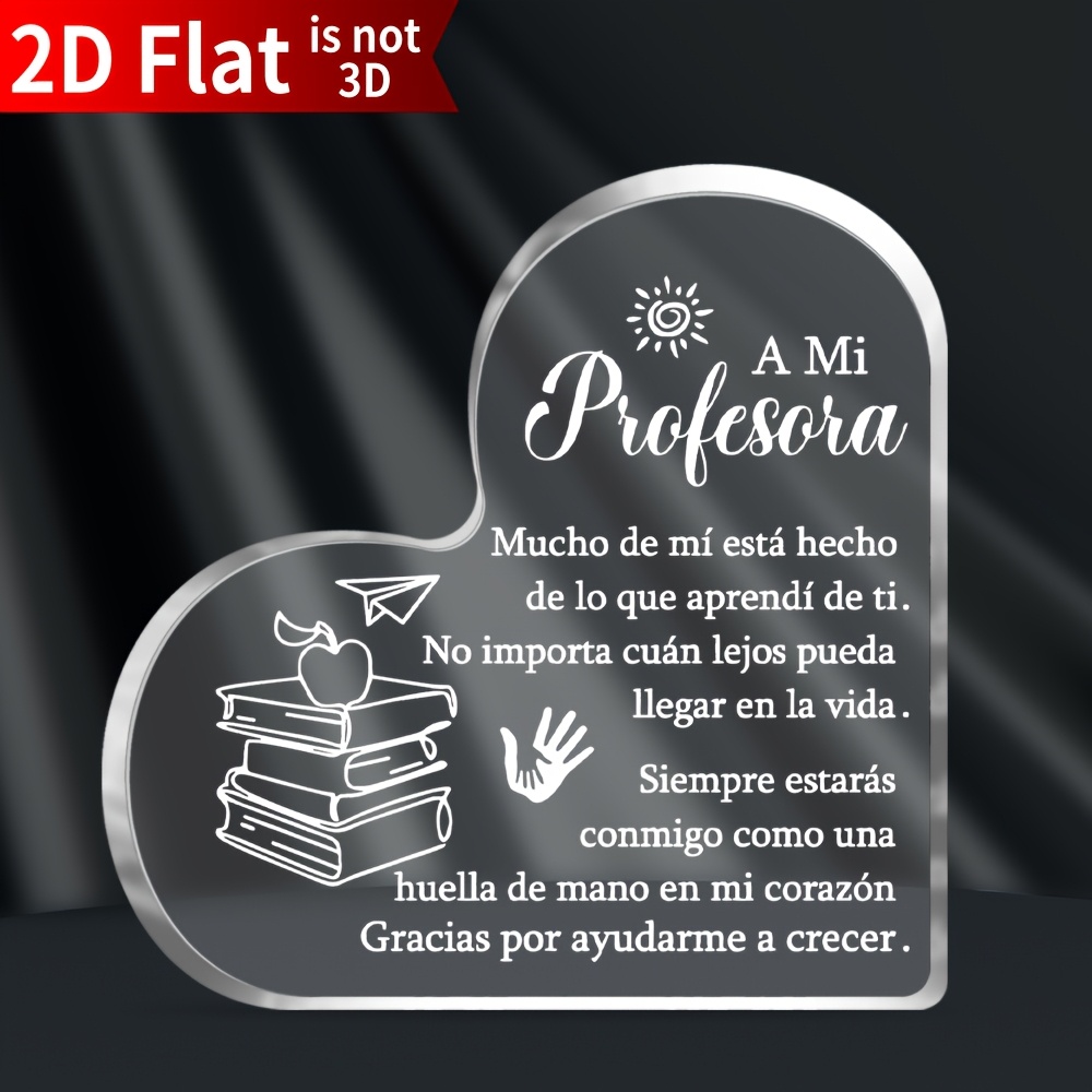 TEMU 2D Flat - [2D Flat] 3.94X3.94 Pulgadas, Placa Acrílica con Forma de - un Regalo Español de "Gracias Maestro", con Diseño de Libro y Sol, Letrero