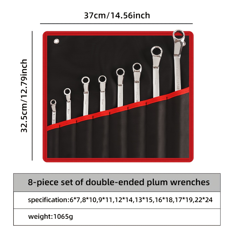 TEMU 8pcs Extended Wrench Set, 6mm - 24mm Double-ended Hexagonal Wrenches, , High Torque, With Storage Bag, Rust-proof Mirror-polished Finish, For