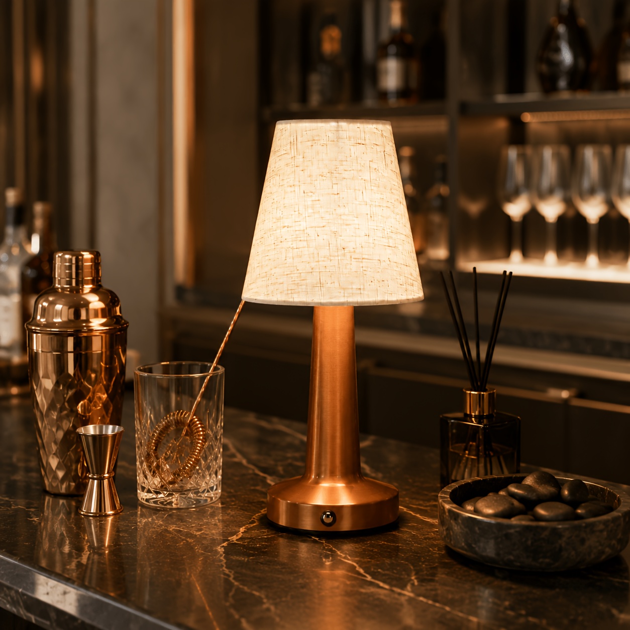 Retro Touch Lamp with Cordless Charging and 3-Color Light