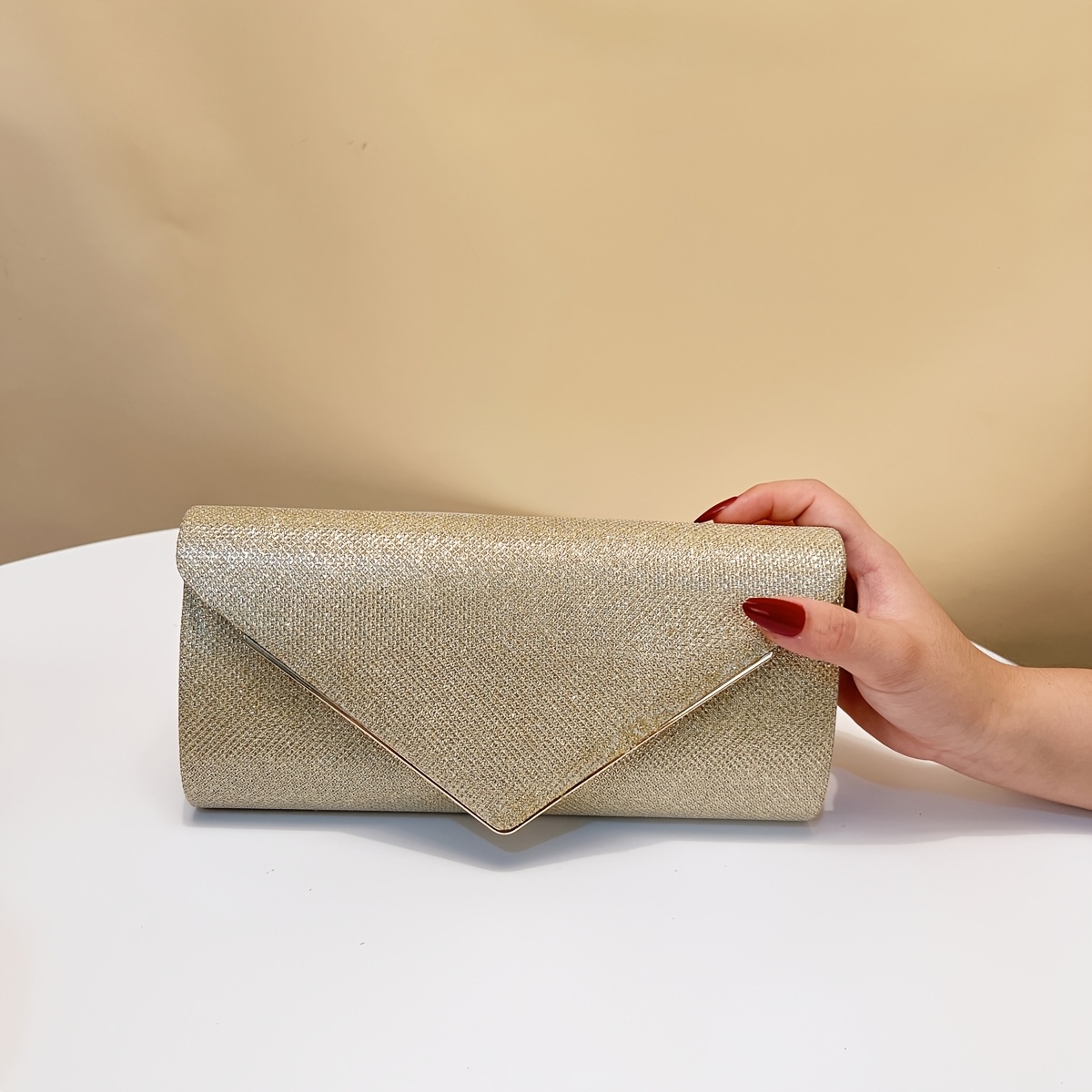 luxury golden sequin clutch bag detachable metal chain strap