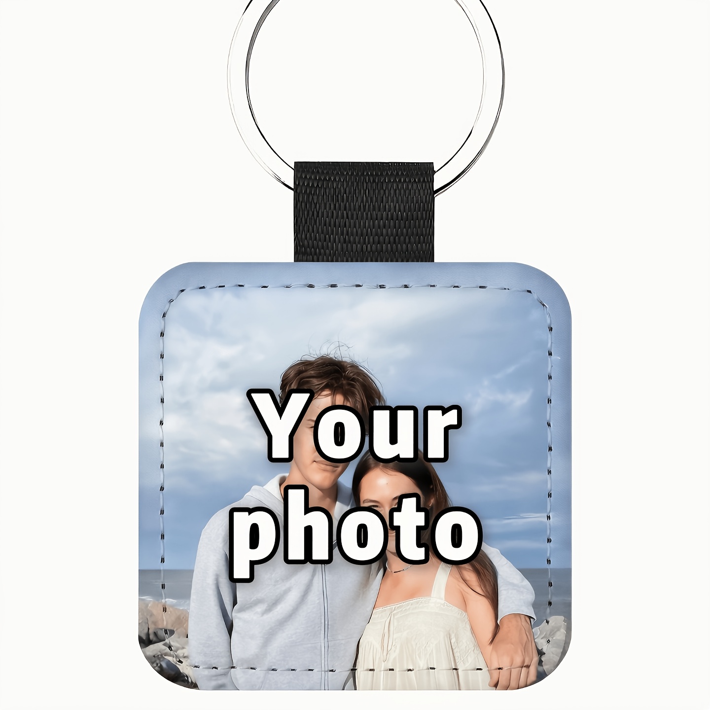 E-shop personalisierter Foto-Schlüsselanhänger, individueller Bild-Schlüsselring, Foto-, PU-Leder-Wärmeübertragungsdruck, quadratisch, rechteckig,