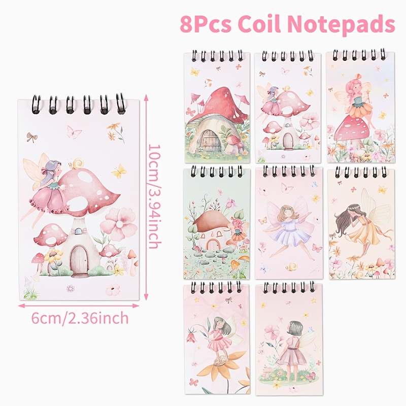 Image of 8pcs, Flower Fairy Theme Coil Notebook, Spiral Coil Notebook, Colorful Flower Fairy Design Paper Coil Notepad, Wedding Party Gifts, Birthday Party Decor, Party Favors, Baby Shower Party Decoration