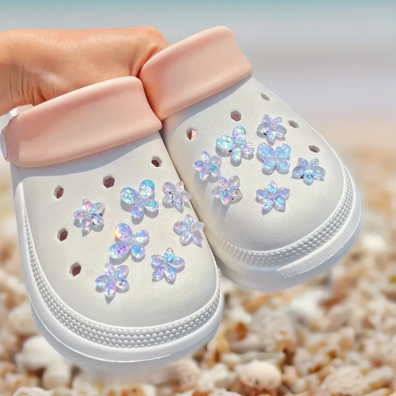 tira de 14 piezas de charms de zapatos de flor para zapatillas, zapatos de jardín, sandalias y zapatillas - plástico resistente, resina, fáciles de usar - accesorios de regalo de decorativos para fiestas detalles 4