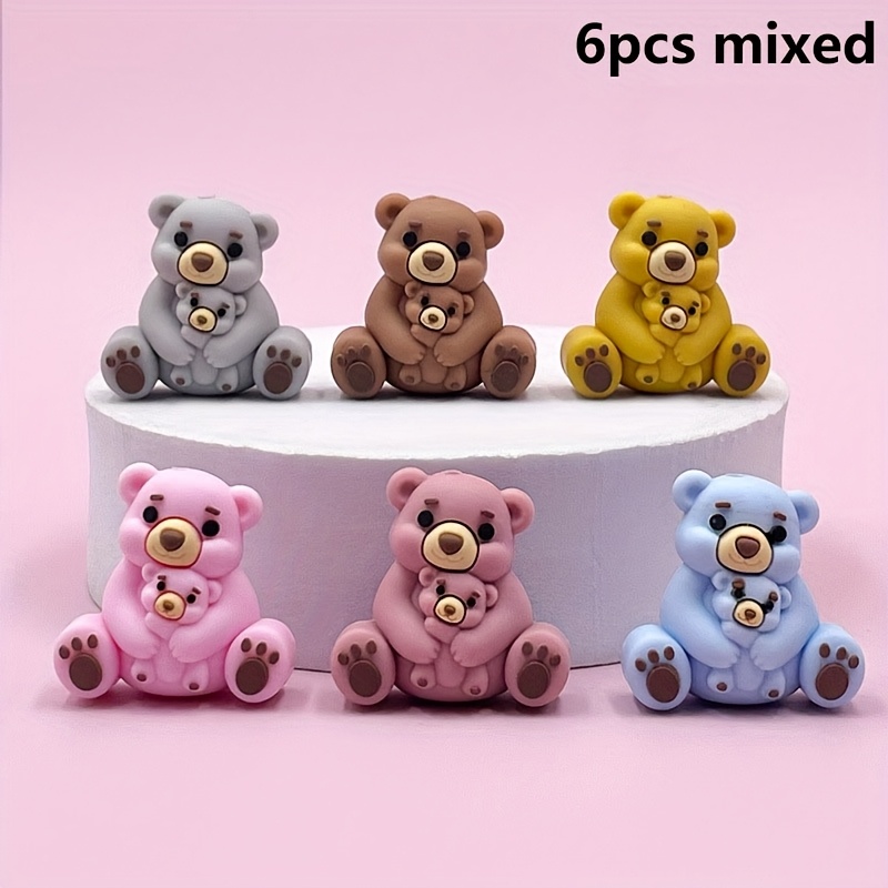 Image of 6pcs Of 3d Bear Silicone Beads In Mixed Colors, Suitable For Making Beaded Pens, Bracelets, Jewelry Pendants, And Decorative Beads