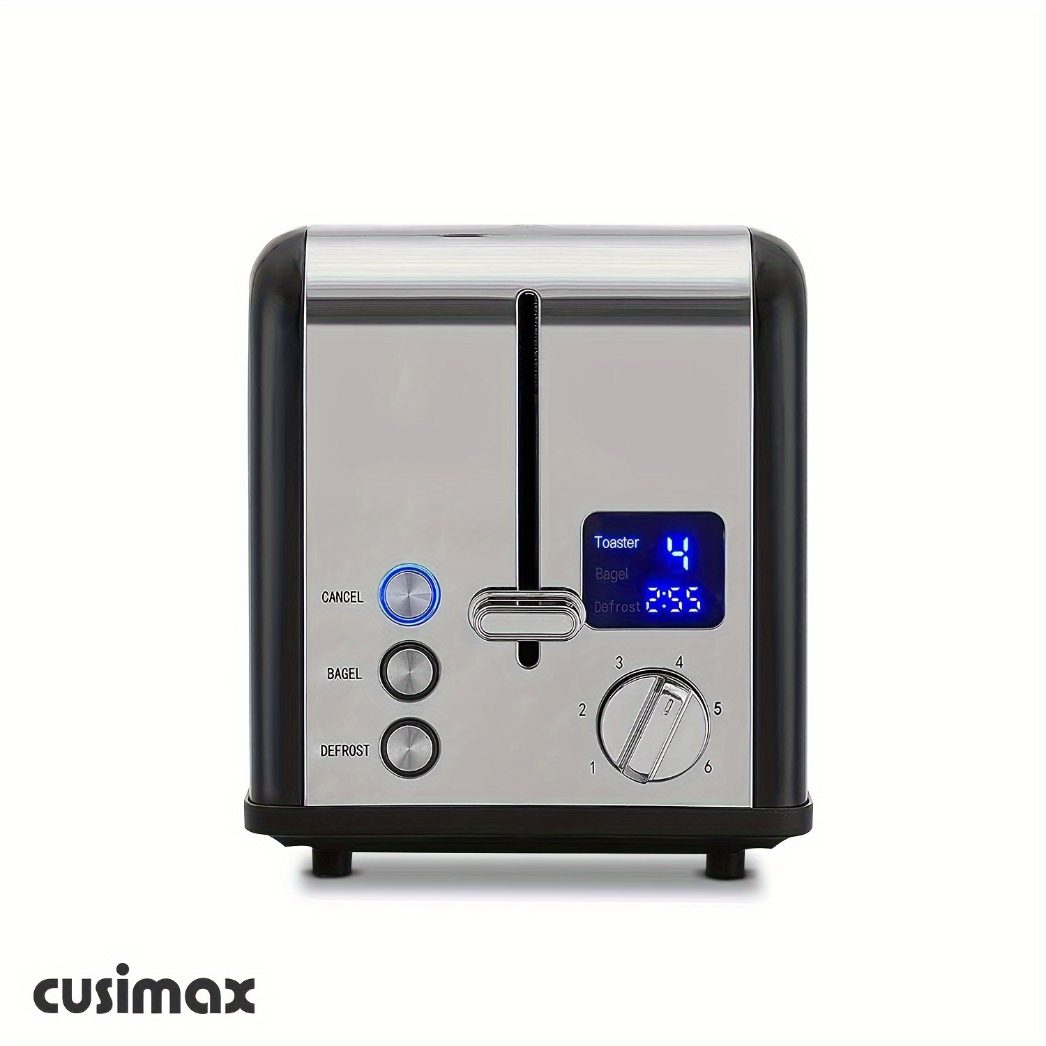 

Cusimax Brushed Stainless Steel 2 Slice Toaster With Large Led Display, Extra Wide Slots & Removable Tray, 6 Browning Settings, /bagel/