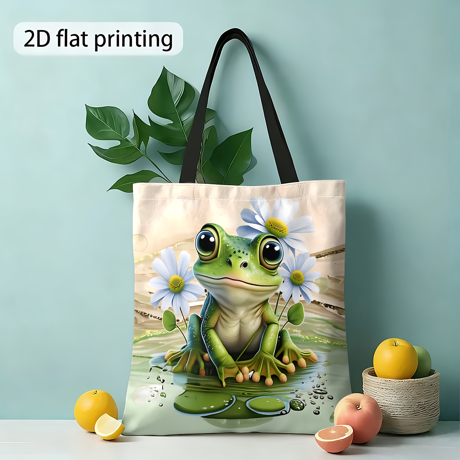 TEMU 1pc Double-sided Printing 2d Printed Shoulder Bag, Reusable Shopping Bag, Ladies Handbag And Tote Bag For Daily