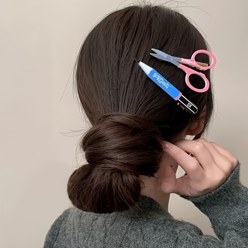 4pcs Creative Simulation Scissors Pencil Hair Clips