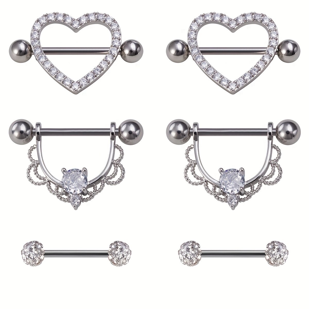 E-shop 3 Paar Synthetische Zirkonia Körperschmuck Herz Edelstahl Piercingschmuck - 14 Gauge