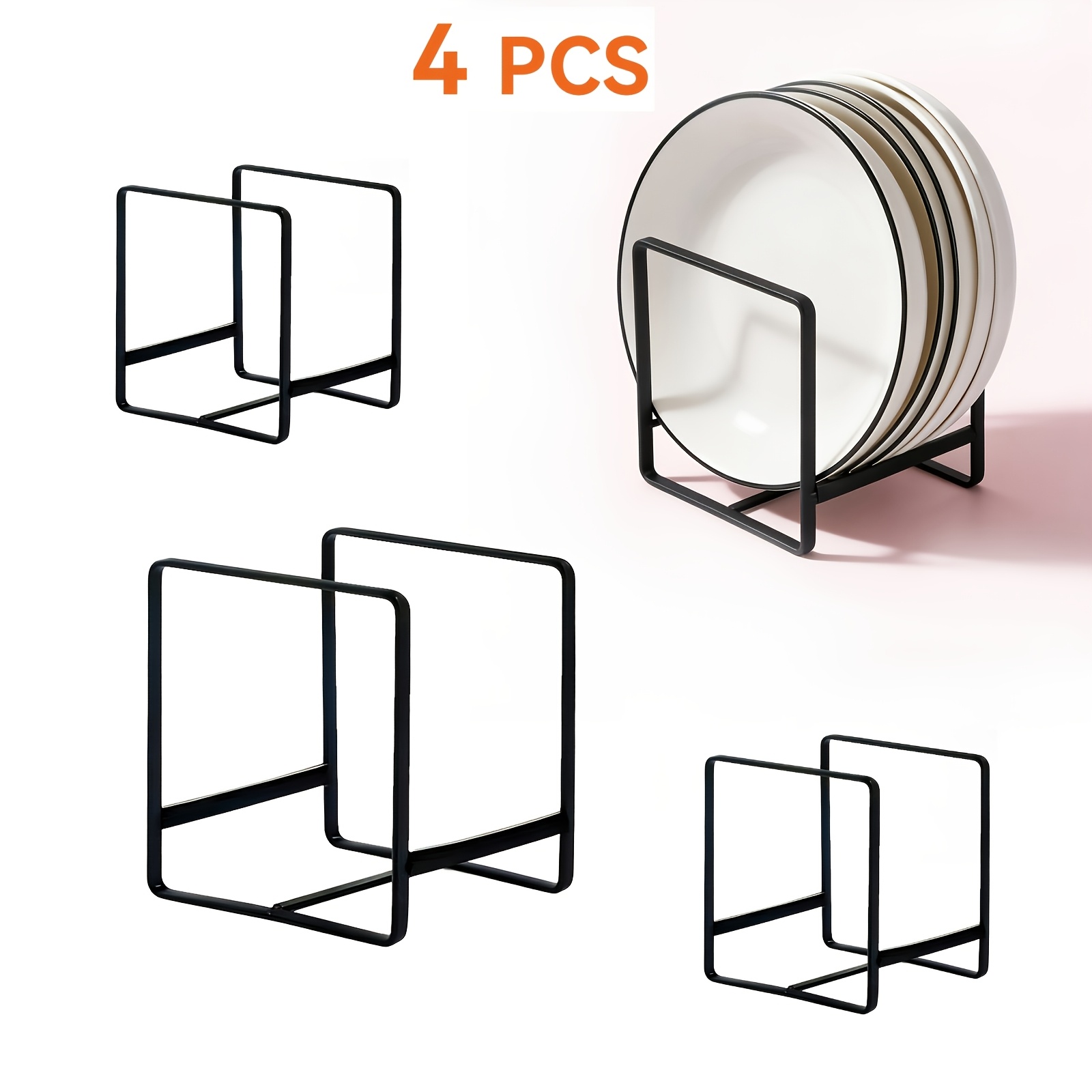 TEMU 4pcs Of Kitchen Stainless Steel Bowl Rack - Vertical Tray Rack, Can Hold Plates, Cutting Boards And Pot Covers, Sturdy Metal Frame, Suitable For