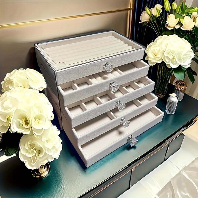 stylish 5 tier velvet jewelry case with knobs glossy acrylic desk organizer   space for jewelry cosmetics trinkets ideal present for ladies   ornamental storage solution Product details 6