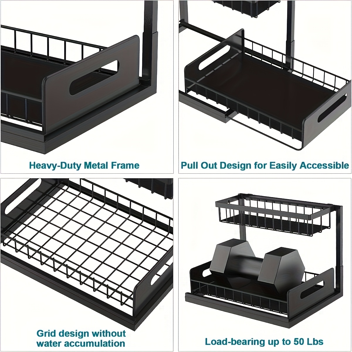2pcs set kitchen storage rack sink sorting and storage lower sink sorting sliding pull out cabinet sorting rack metal sliding drawer for kitchen bathroom refrigerator cabinet organization rack simple and practical kitchen details 8