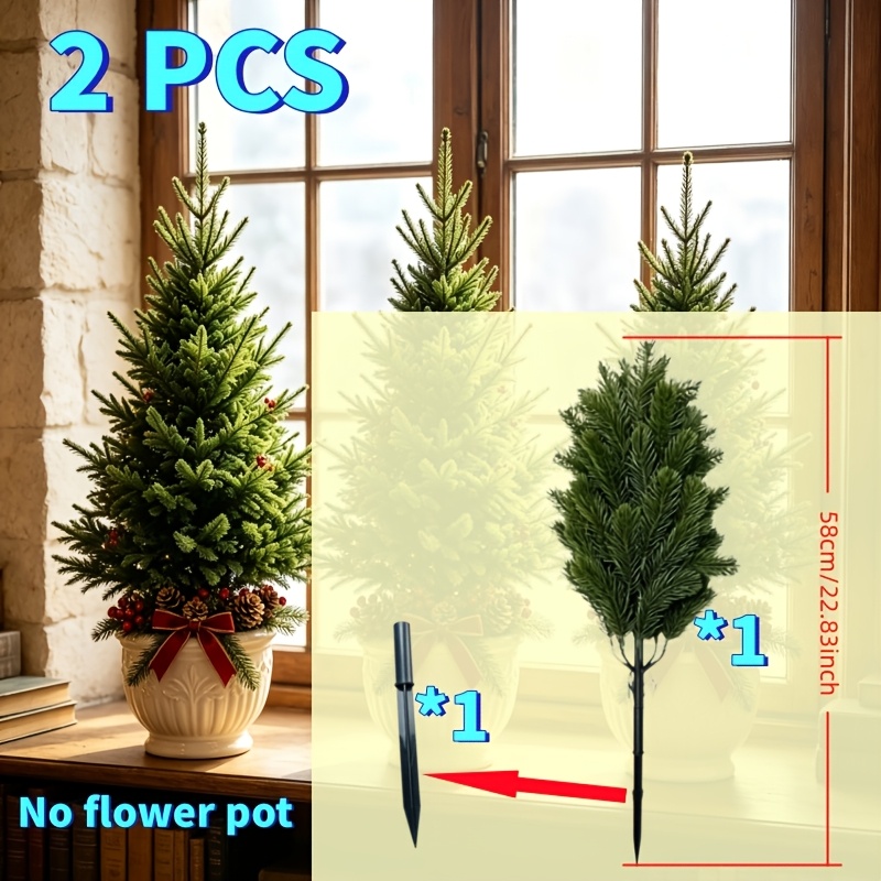 TEMU 2pcs Set: 1 Large Artificial Dark Needle Tree And 1 . No Pot Required; Simply Insert For Arrangement. Made Of Sun-resistant And Waterproof