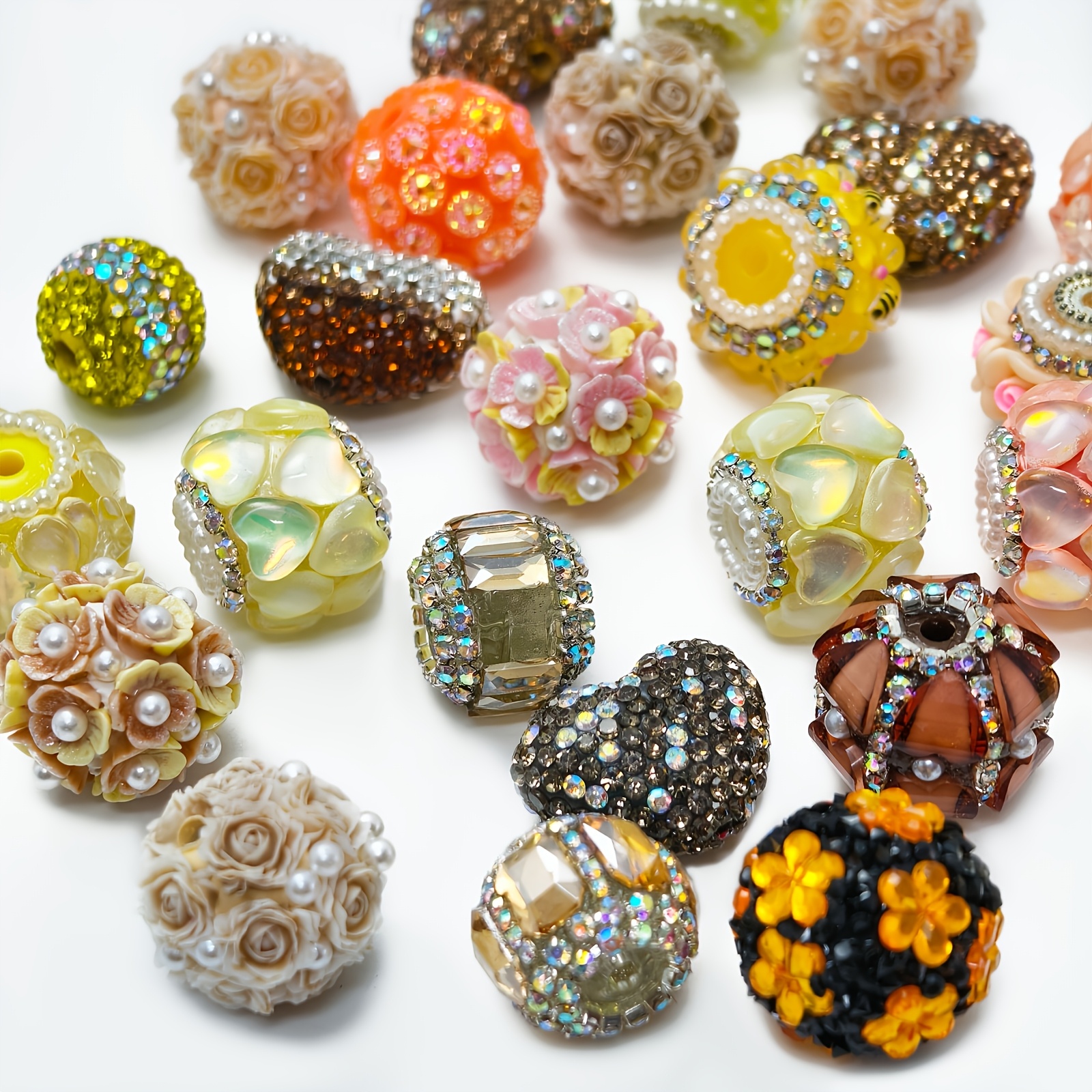 TEMU Fflfuu Ccdcll 10pcs Creamy Series 3d Decorative Beads Bee/ Daisy/ Rose Multi-shape Resin Beads, Translucent, Handmade Diy Bracelet & Necklace