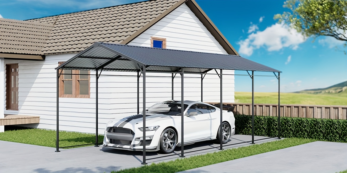 10x20ft flat roof carport heavy duty iron garage for car truck suv dark grey outdoor vehicle shelter with straight top parking canopy for driveway rv boat Product details 0