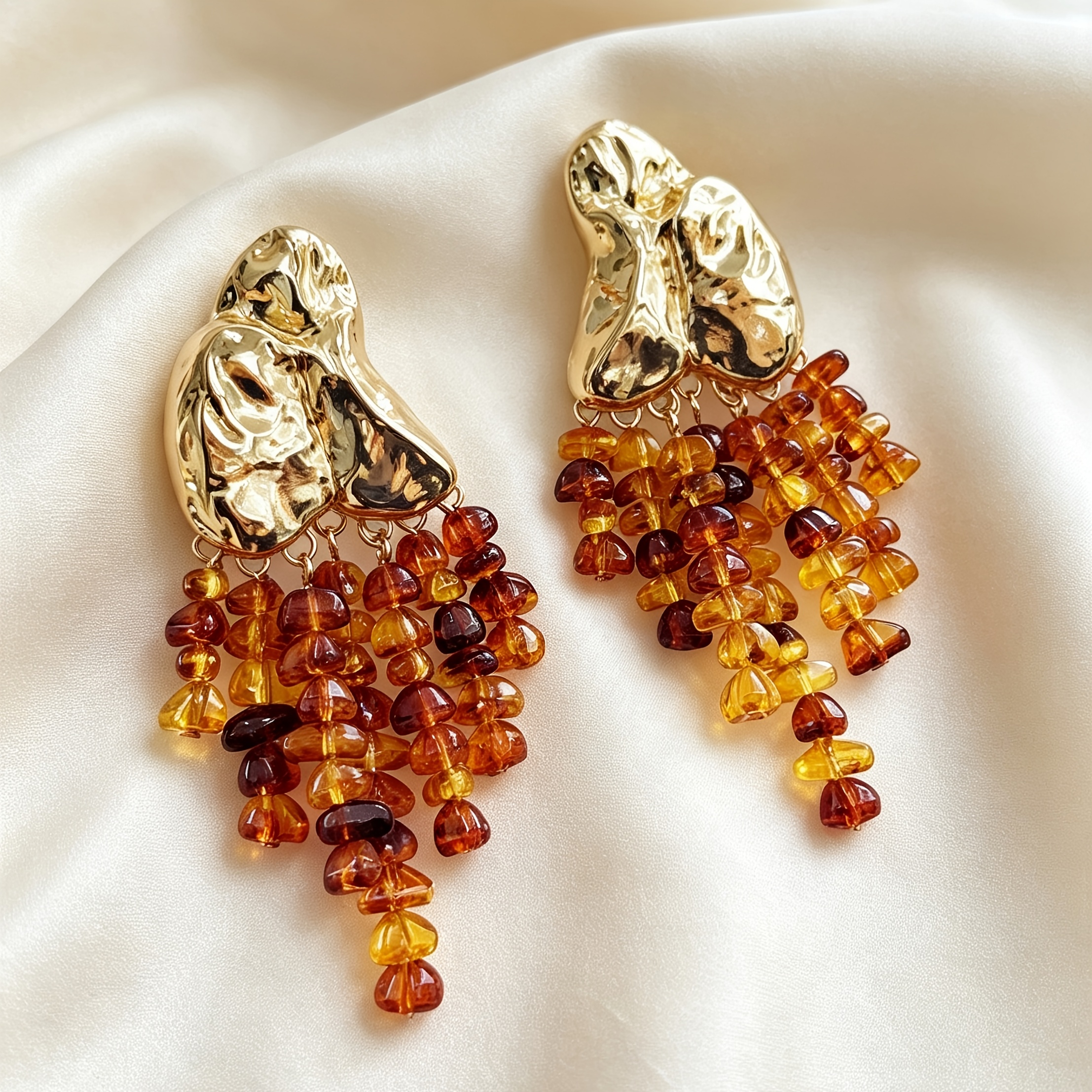 Women's Ruched Texture Irregular Metal Plate Drop Earrings