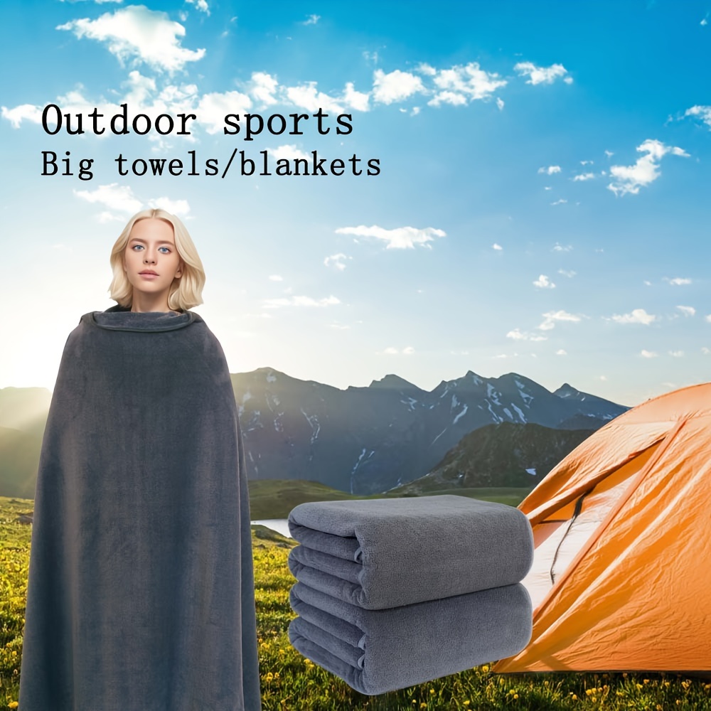 

2pcs Oversized Outdoor Large Towel, High Absorbent High Quality Thickened 400gsm Microfiber Solid And Comfortable Towel, Suitable For Fitness, Camping, , Shower