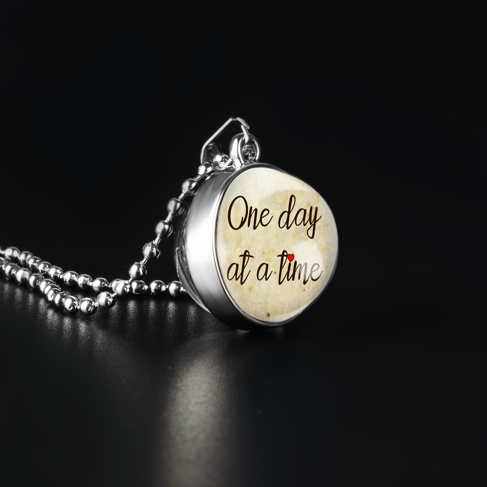 Women's Double-Sided Art Pendant Necklace, "One Day at a Time"