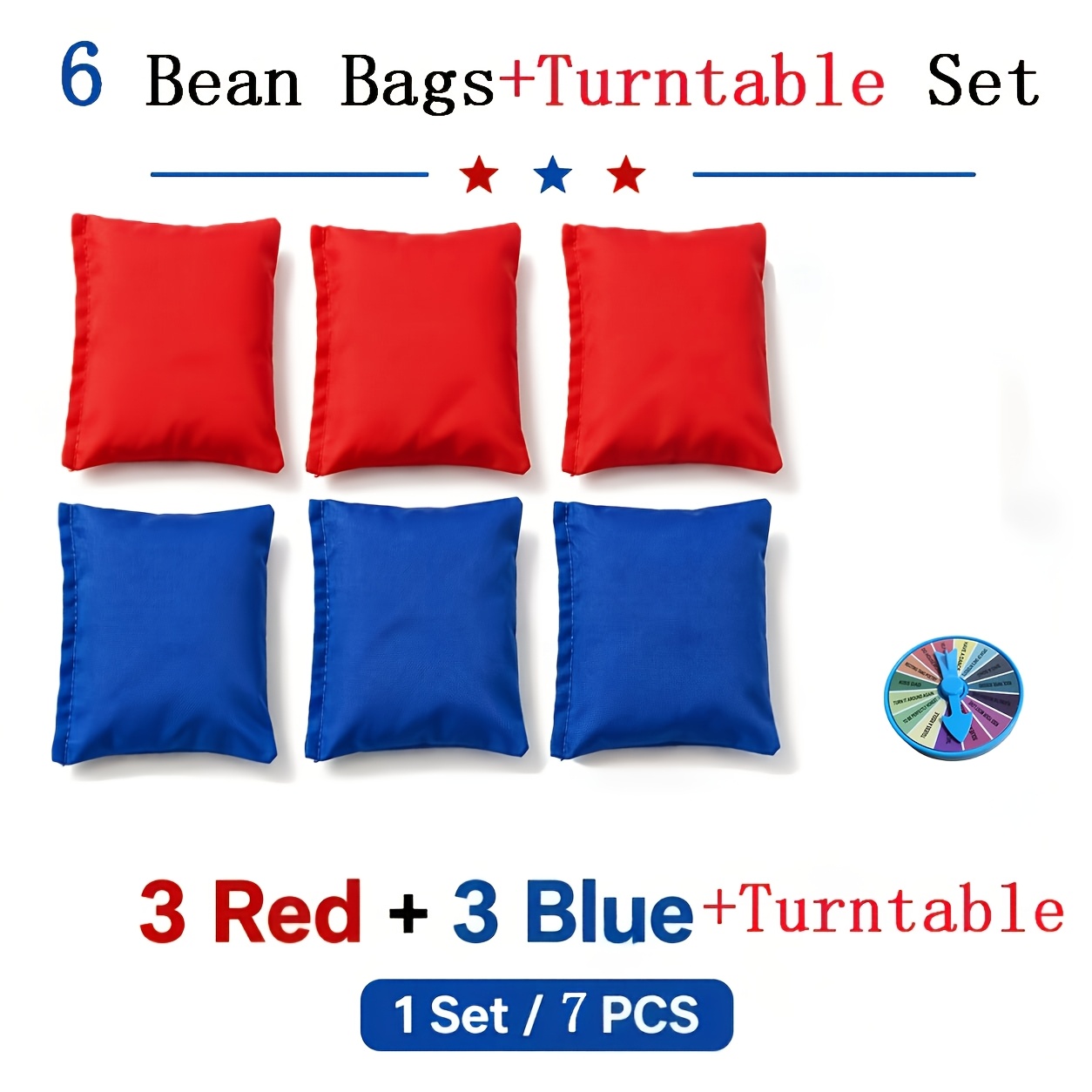 TEMU New Upgraded 7pcs Set: 6 Sandbags + 1 Spinner, Replacement Sandbags, Suitable For Toss Games, Outdoor Yard Games, Fun Activities, Children's