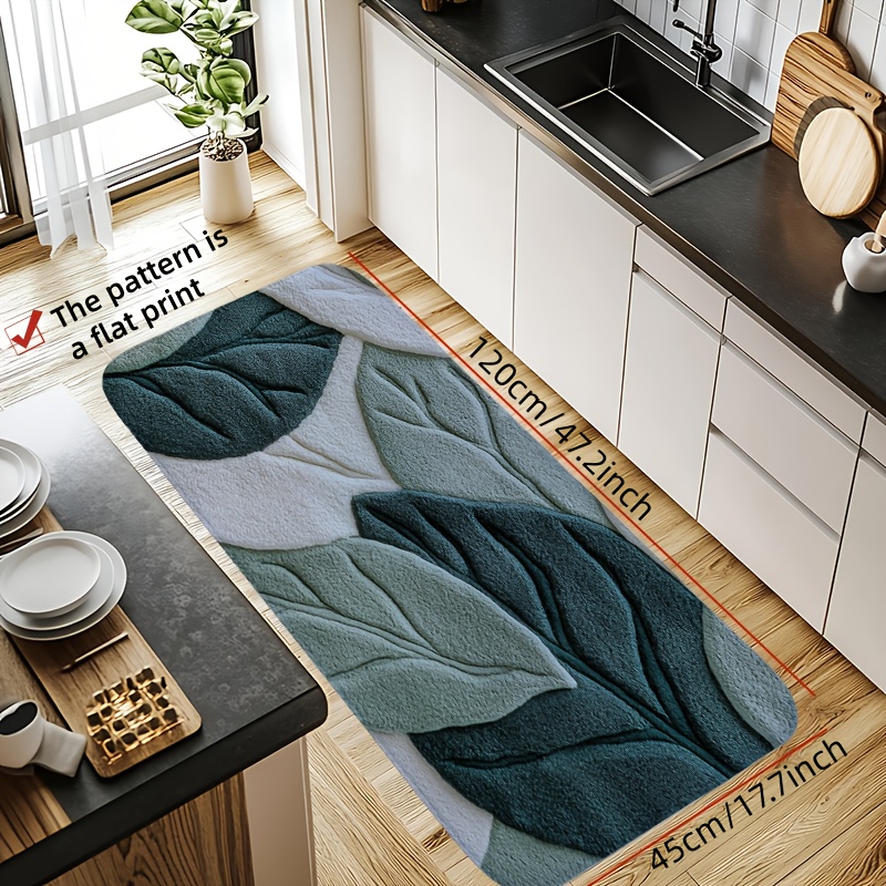 1 Green Leaf-shaped Printed Bathroom Rug, Machine Washable - Ideal For Kitchen, Entryway, And Shower Decorations - Perfect Housewarming Gift & Accessory