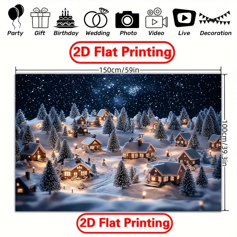 TEMU 2D Plat, 2D Plat - 2D Plat, 2D Plat - 1pc 59X39.2 pouces/ 82.7X59 pouces/ 90.6X70.8 Village de Noël Scène de Neige Tissu - Convient pour Salons,