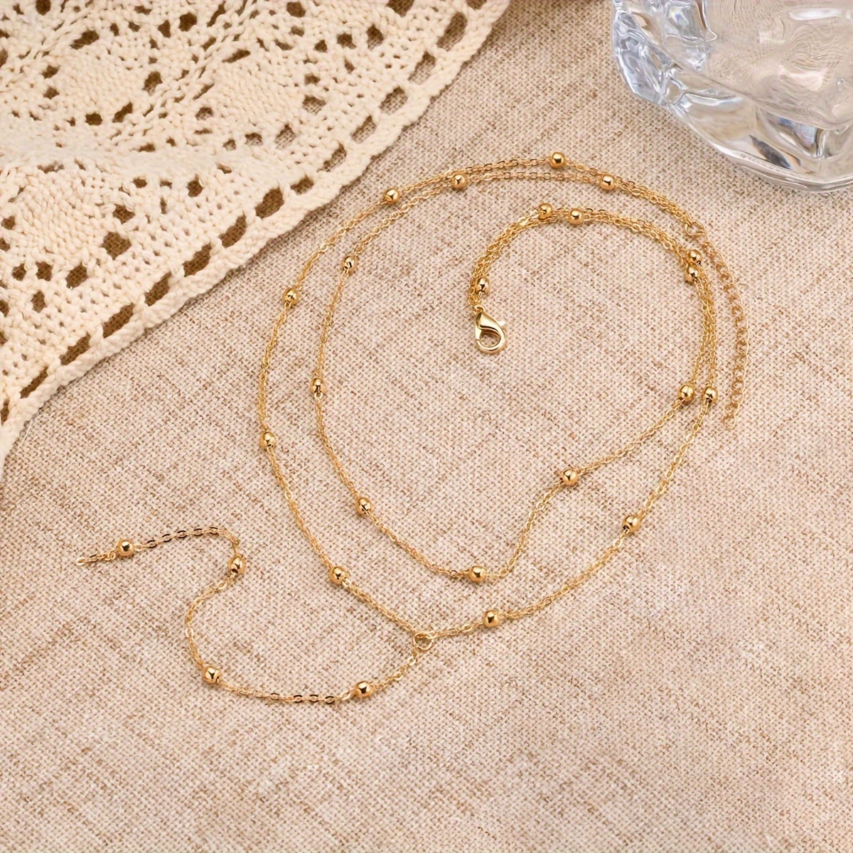 Stainless Steel Double Layer Y Shaped Round Ball Necklace