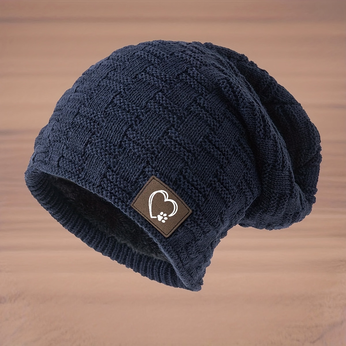 TEMU Fashion With Heart Paw Print Pattern Knit Hat Unisex Style Beret Winter Street Ski Hat Fleece Lined Thick Pullover Hat Christmas Gift Christmas