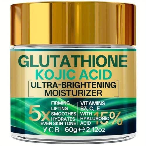 60g glutathione kojic acid moisturizer brightens evens out light beige skin smooth and delicate contains hyaluronic acid vitamin c niacinamide jojoba suitable for types alcohol free day and night use