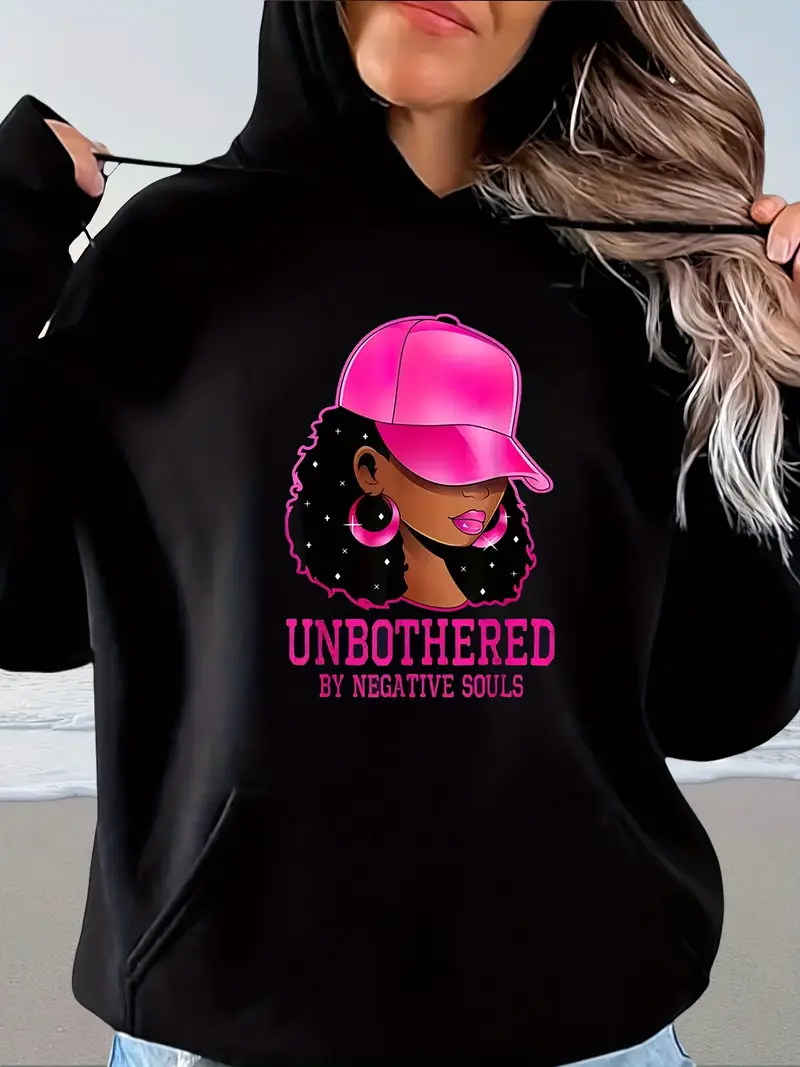 Kapuzenpullover für Damen mit frechem Afroamerikaner-Print in Übergröße, langärmelig, Pullover mit Kängurutasche, Damen-Sweatshirt, modische und lässige Kleidung, bequem und weich, für den Alltag und Outdoor-Aktivitäten, geeignet als Geschenk, Details 0