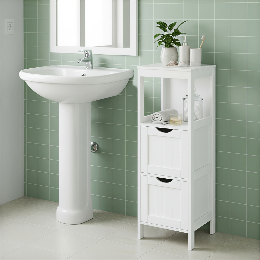 TEMU Meuble de sol de salle de bain, 2 tiroirs, étagère de rangement de salle de bain