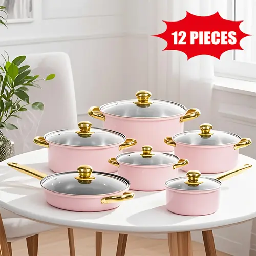 12pcs stainless steel cookware set milk pot soup pot frying pan kitchen essentials combo durable heating easy to clean