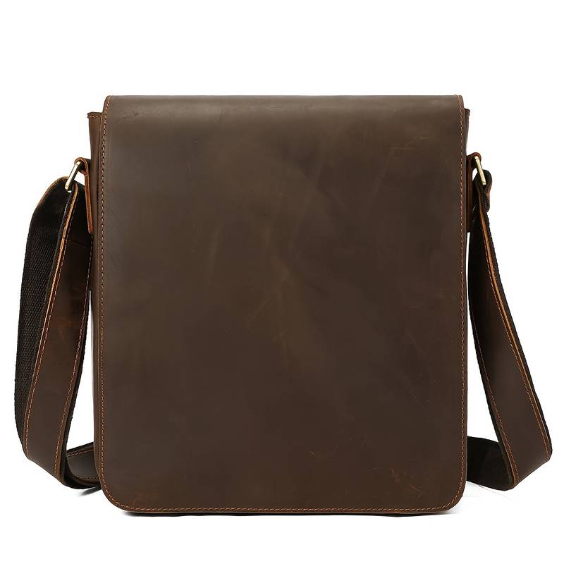 Handmade Men's Genuine Leather Cowhide Crossbody Bag – Brown, Messenger Satchel, Adjustable Strap