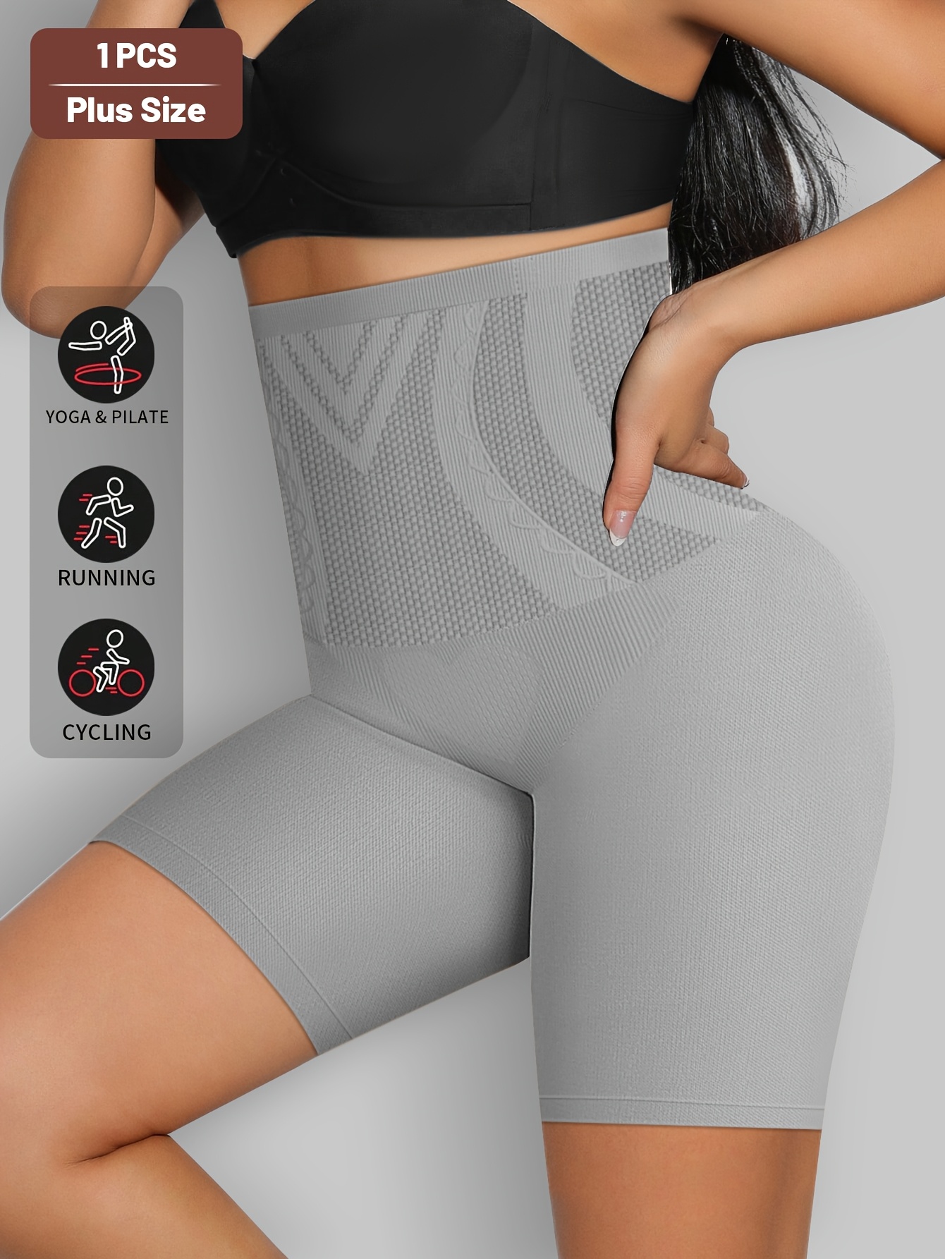 1pc Plus Size Elegant Underwear, Women'S High Waist Tummy Control Seamless Shapewear Box Briefs