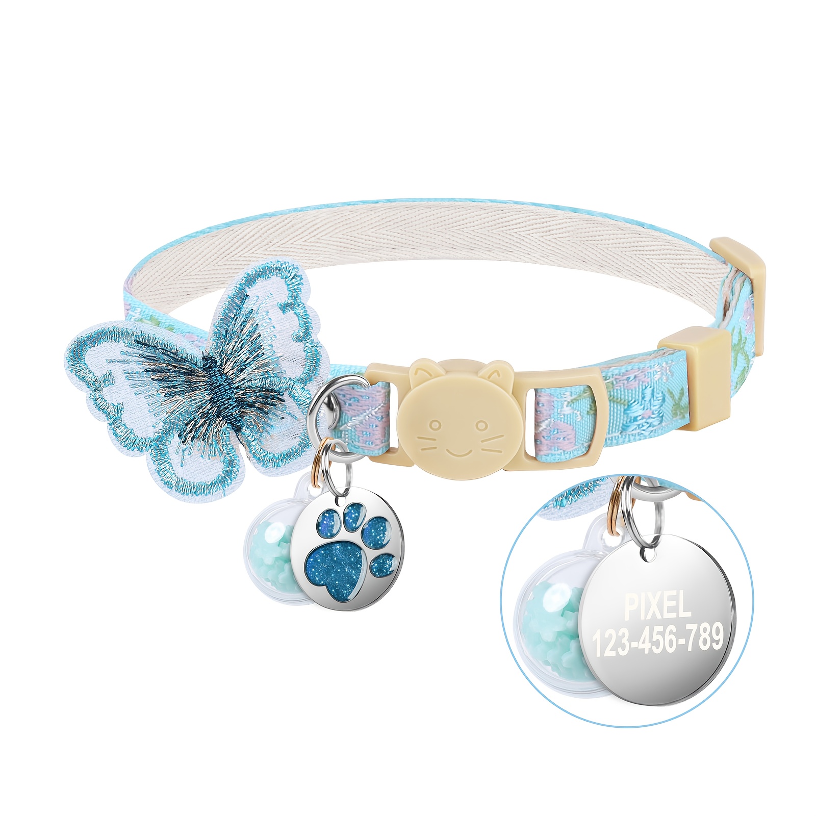 TEMU [customized] New Luminous Pet Collar, Lace Fresh And Cute Scarf, Pet Sign Loss Laser Engraved Content, Prevent Loss, Without Battery