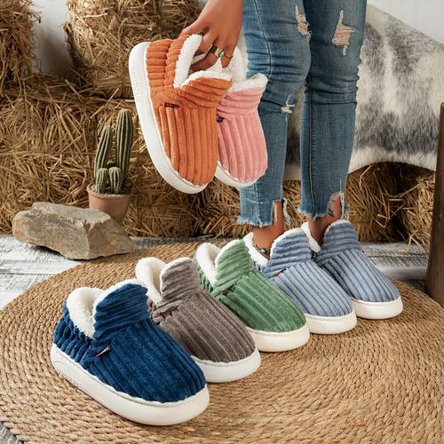 womens plus size unisex stylish casual simple elegant indoor home thick soled soft warm corduroy ankle boots