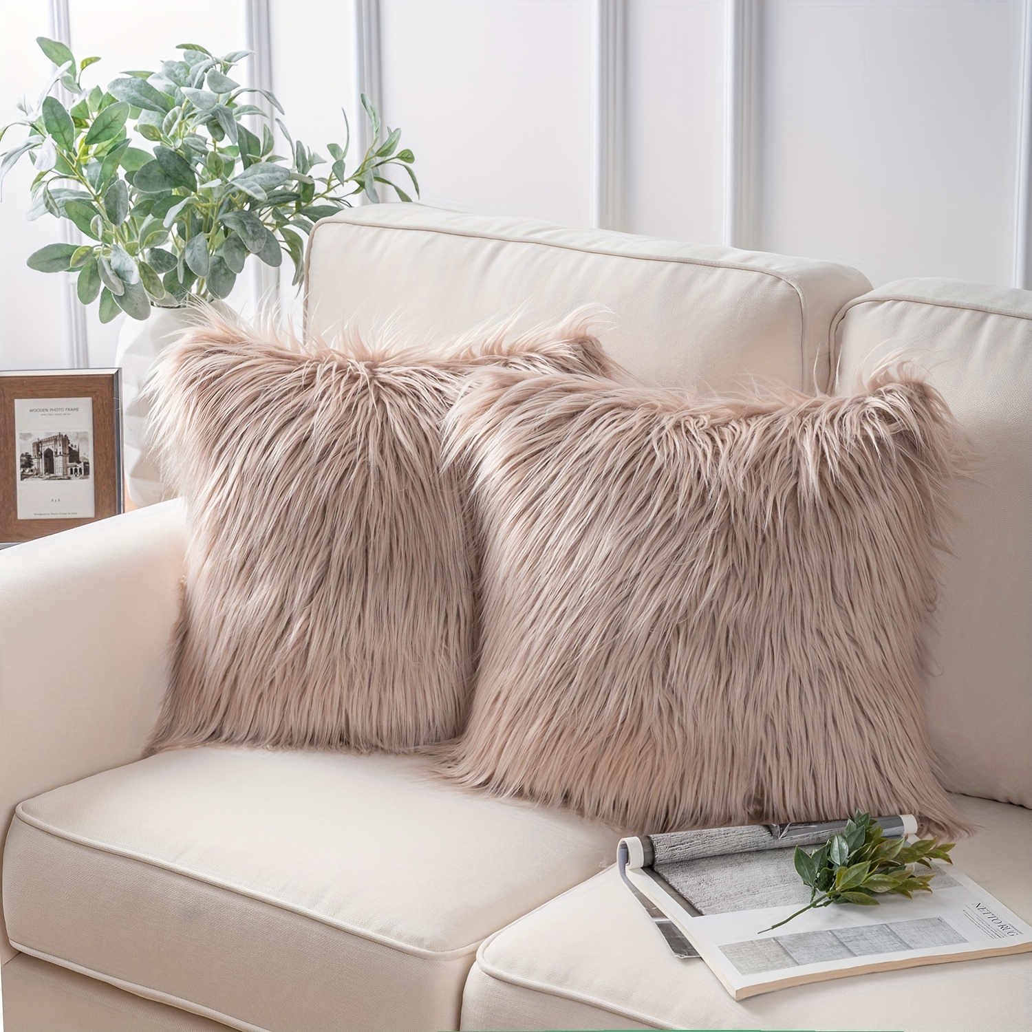 

Luxury Mongolian Fluffy Faux Fur Series Square Decorative Throw Pillow Covers For Couch, 22x22in 55*55cm 2 Pack