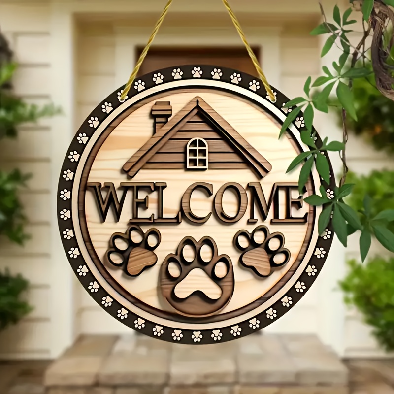 

1pc Wood Paw - Decorative Pet- Hanging Plaque For Entryway, , And Pet - , Multipurpose Wooden Decor