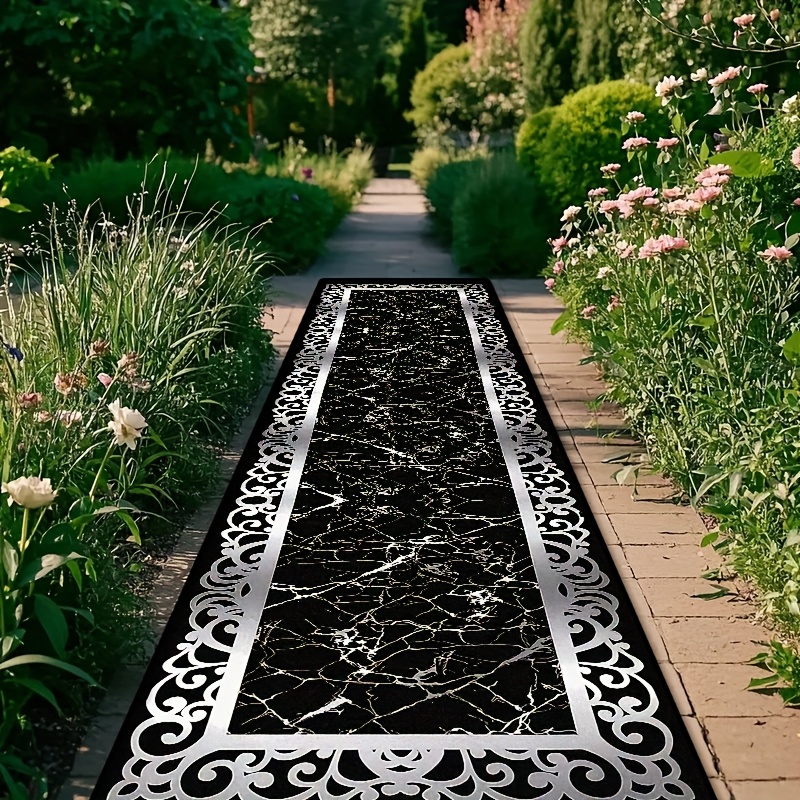 TEMU Sea Freight []1pc, Black Marble Floral Pattern With A Plastic Bottom, Suitable For Hallway Runners, Living Room Rugs, Bedroom Area Rugs, Machine