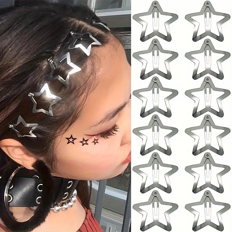 5/15/30/60pcs Y2K Silvery Star Hair Clips for Girls Filigree Star Metal Snap Clip Women Simple BB Hairpins Barrettes Hair Accessories, Gift for Eid, Ramadan